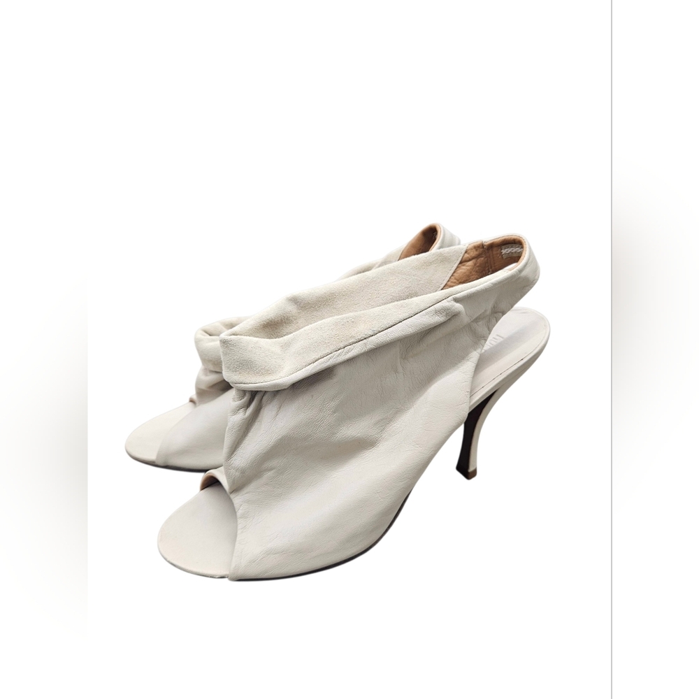 Hussein Chalayan Open Toe Bootie Boots Heels Nappa Leather Suade Italy 39 US 8